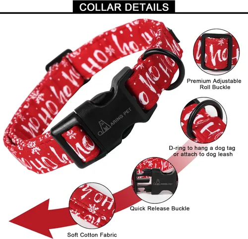 Vista 3 de Aring Pet Collar navideño para perro, lindo, ajustable, de algodón, para cachorros, perros pequeños, medianos y grandes, con copos de nieve, rojo Z