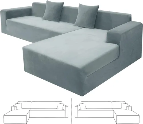 Vista 29 de ZNSAYOTX Fundas para sofá modular de terciopelo suave, fundas de felpa de lujo con parte inferior elástica para sofá modular en forma de L, 2