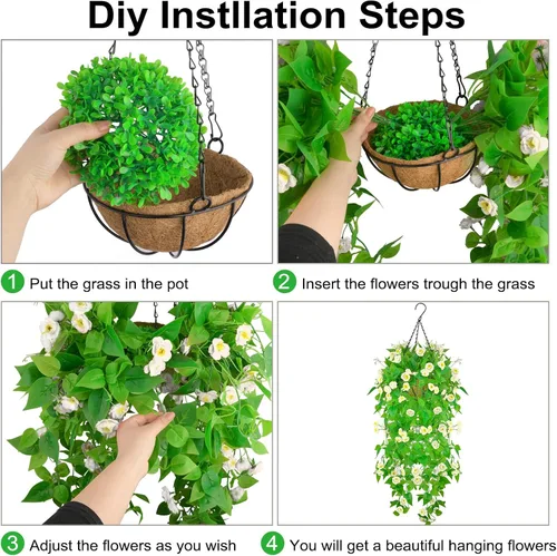 Vista 6 de Plantas colgantes artificiales para decoración de primavera y verano, resistente a los rayos UV, tela de plástico sintética resistente a los rayos
