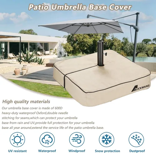 Vista 4 de Cubierta para base de sombrilla de patio, resistente al agua 600D, resistente al agua, anti-UV, para exteriores, fundas cuadradas para base
