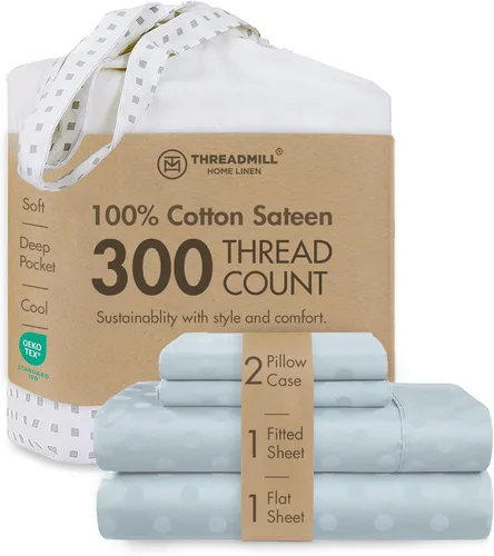 Vista 78 de Threadmill Juego de sábanas de algodón Twin Sábanas 100% algodón para cama tamaño Twin Juego de sábanas de satén jacquard damasco con bolsillo