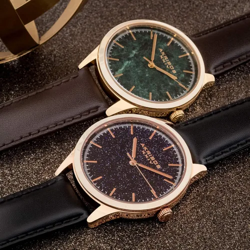Vista 5 de Akribos XXIV AK937 - Reloj de pulsera para hombre, esfera brillante con marcadores aplicados a mano, acabado de guante suave, correa de cuero genuino