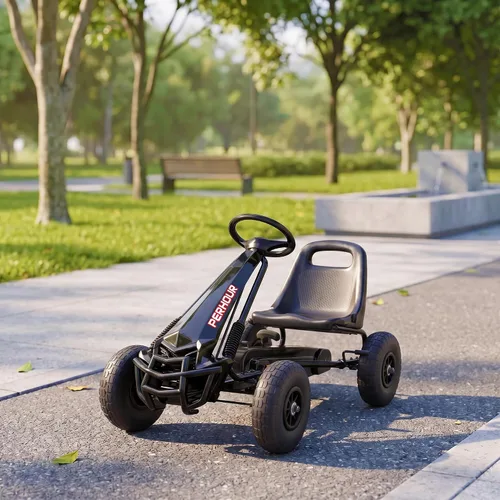 Vista 9 de Qaba Go Kart - Pedal de 4 ruedas para niños, asiento ajustable para niños Negro