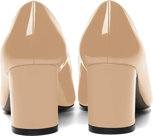 Vista 4 de AMBELIGHT Zapatos de tacón medio grueso para mujer, con puntera puntiaguda, de 2.5 pulgadas