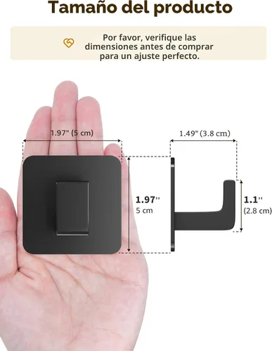 Vista 5 de GWAAZXGZ Ganchos de toalla autoadhesivos cuadrados - Juego de 2 ganchos de metal negro mate, diseño de ángulo recto para toallas, batas y sombreros