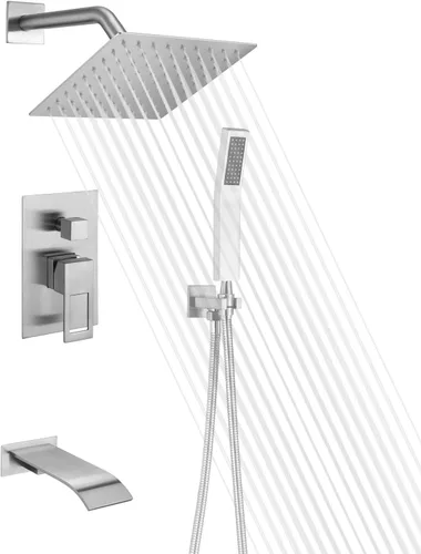 Vista 12 de sumerain Sistema de grifo para bañera y ducha con boquilla de cascada y cabezal de ducha de mano, válvula equilibrada de presión, oro cepillado