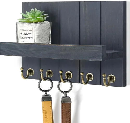 Vista 16 de Rebee Vision Soporte de Pared para Llaves de Madera de Acacia – Soporte para Llaves Estilo Granja para Pared y Organizador de Correo con Estante