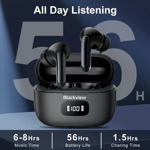 Vista 3 de Auriculares inalámbricos con cancelación de ruido Bluetooth 5.3, auriculares deportivos con micrófono integrado, IPX7 impermeable y pantalla LED