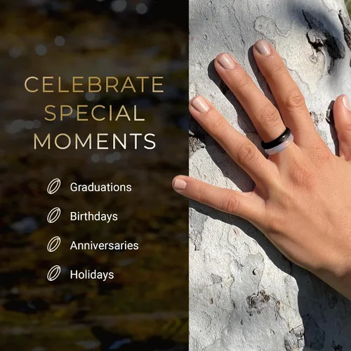 Vista 4 de Colección de anillos de piedra, anillos apilables para mujeres y hombres, bandas minimalistas de piedra natural, tallas 4-15