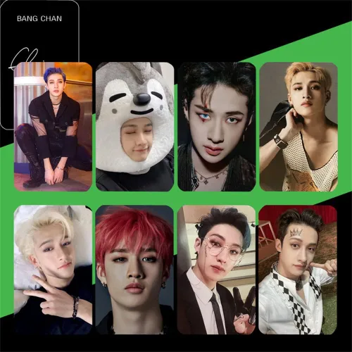 Vista 2 de HAIHUANG Stray Kids - Nuevo álbum MANIAC 8 postales 1 llavero acrílico dorado MANIAC Kpop Merch Set de regalo para colección de fans D208 BangChan