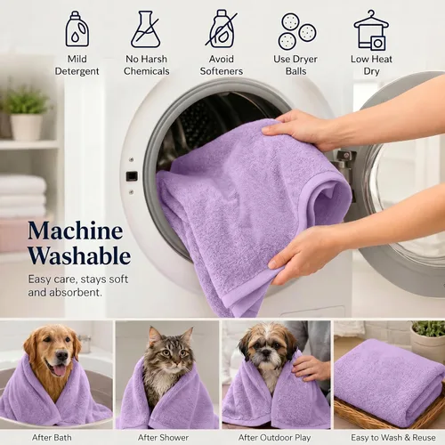 Vista 4 de DAN RIVER Paquete de 1 toalla para perro, 100% algodón, 20 x 40, ultra suave de 450 GSM, toalla súper absorbente y de secado rápido para perros