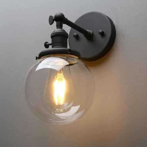 Vista 11 de PERMO Aplique de Pared Industrial Vintage con Mini Pantalla Globo Redonda de Vidrio Transparente Soplado a Mano de 5.9" (Cromado)