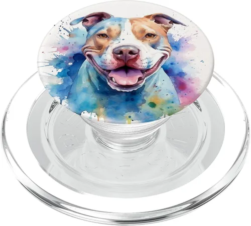 Vista 8 de Pitbull Sonriente Acuarela Amante de Perros Arte PopSockets intercambiables PopGrip