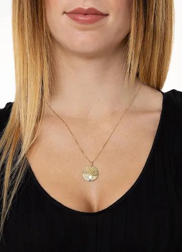Vista 2 de Lucchetta - Collar con colgante de árbol de la vida de oro amarillo de 14 quilates, 16+2 pulgadas, collares de oro macizo de 14 quilates