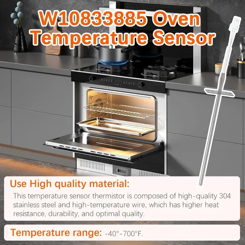 Vista 4 de W10833885 Sensor de termostato de horno apto para Whirlpool Sensor de temperatura de reemplazo del sensor de temperatura del horno W10833885