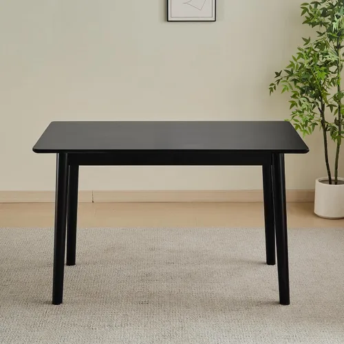 Vista 4 de Mesa de comedor de 47 pulgadas, mesa de cocina de madera maciza negra, adecuada para espacios pequeños, muebles modernos para el hogar