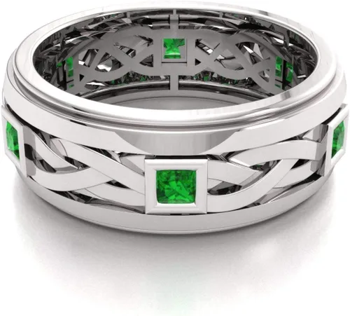 Vista 2 de Diamondere Anillo de boda con piedras preciosas de corte princesa natural y certificado en oro blanco de 14 quilates Anillo de nudo celta de 0.60