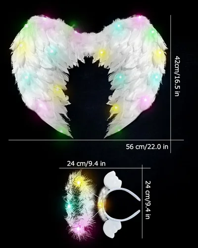 Vista 5 de Toffos Angel Wings for Adult Costume with Halo Headband for Women, Girls Costume Accessories for Halloween Xmas Party