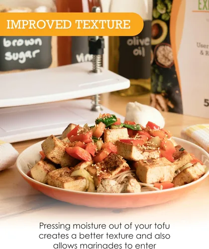 Vista 5 de Prensa de tofu extra firme de Healthy Express - Platos curvados de primera calidad para resultados de prensado superiores en tofu firme y extra