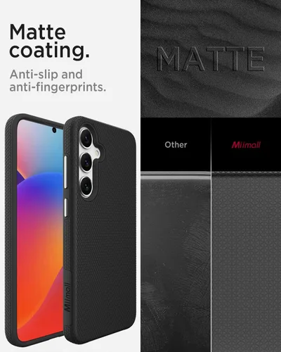 Vista 6 de Miimall Funda delgada y resistente para Samsung Galaxy S25, protección contra caídas de grado militar de 10 pies, agarre antideslizante Negro