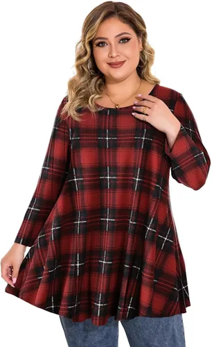 Vista 2 de BELAROI Blusas tipo túnica de manga 3/4 para mujer, talla grande, cómoda para usar con leggings, estilo casual 5-Winered