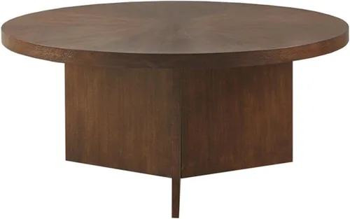 Vista 12 de Martha Stewart Sadie - Mesa de centro redonda – Parte superior de chapa Starburst, acabado de madera gris recuperada, acento moderno para sala