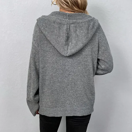 Vista 6 de Suéteres con capucha para mujer, con cordón, de manga larga, de punto, color liso, casual, holgada, con capucha