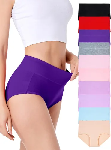 Vista 9 de HAVVIS Bragas Ropa Interior de Mujer de Algodón Cintura Alta Control Abdominal Panties Rosa Jacquard para Damas Multipack Calzoncillos 01 - Paquete