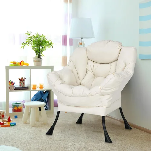 Vista 4 de Giantex Silla moderna perezosa, silla de salón contemporánea de tela de poliéster con marco de acero, silla individual tapizada con reposabrazos