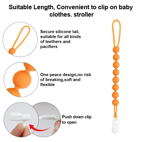 Vista 3 de Pelota deportiva de silicona de grado alimenticio para bebés con soporte para chupete, juguetes para aliviar el dolor de dentición, juego de regalo