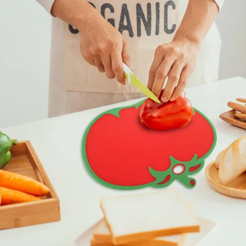 Vista 2 de Kichvoe Tabla de cortar con forma de tomate – Tabla de cortar alimentos de cocina de plástico para verduras, frutas, queso, carne Tapete de corte