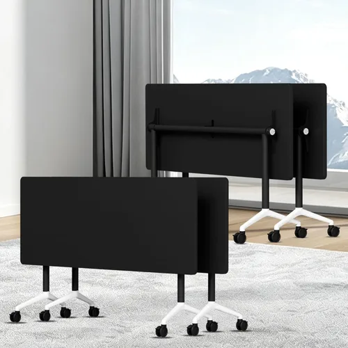 Vista 19 de Mesa de conferencias con tapa abatible, mesa modular plegable para sala de conferencias con ruedas, mesa de sala de reuniones con ruedas, moderna
