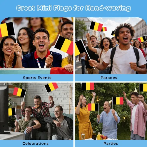 Vista 4 de Bandera de Bélgica, pequeña bandera de Bélgica en palo, ideal para fiestas, desfiles, eventos deportivos, decoraciones de festivales patrióticos