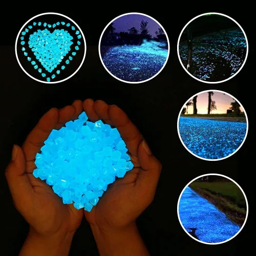 Vista 4 de 200 PCS Piedras Brillantes Guijarros, Jardinería Piedras Luminosas Brillantes Rocas Decoración Exterior Agua Brillante Tanque de Peces Grava (Azul)