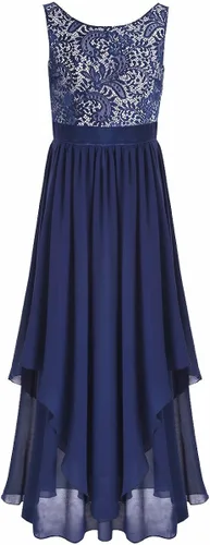 Vista 4 de FEESHOW Vestido de noche largo de gasa con encaje en la espalda en V para mujer