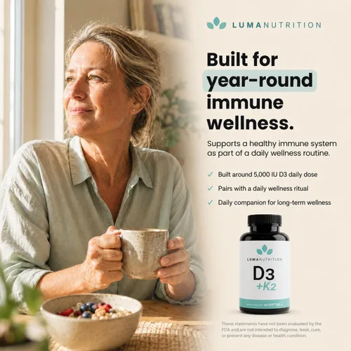 Vista 7 de Luma Nutrition Vitamina D3 + K2 10000 UI - Suplemento para la salud ósea y cardíaca - Apoyo inmunológico de máxima fuerza y absorción de calcio - 60