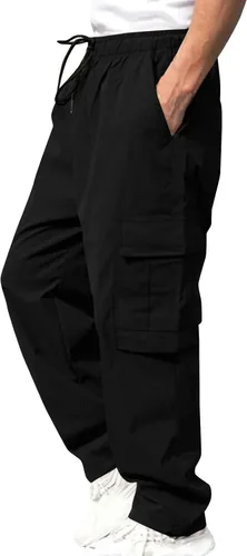 Vista 2 de THWEI Pantalones cargo para hombre, casuales, con cordón, de algodón, pantalones de trabajo al aire libre