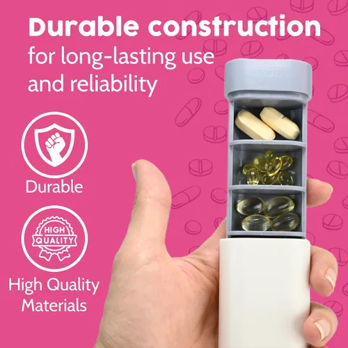 Vista 6 de Skywin Organizador de pastillas moderno, organizador de píldoras compacto semanal de 7 días, estuche de viaje pequeño para vitaminas y medicamentos