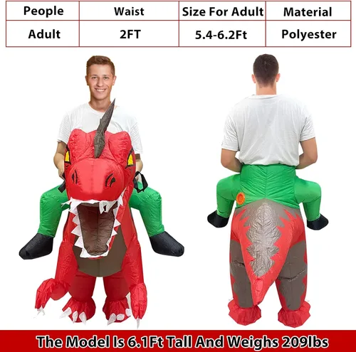 Vista 3 de Camlinbo Disfraz inflable de dinosaurio de Halloween para adultos hombres y mujeres disfraz inflable de jinete de Halloween fiesta de cosplay