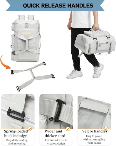 Vista 6 de Bolsas de viaje grandes para hombres y mujeres, bolsa de gimnasio deportiva de 50 litros con bolsillo húmedo, bolsa de viaje impermeable, mochila