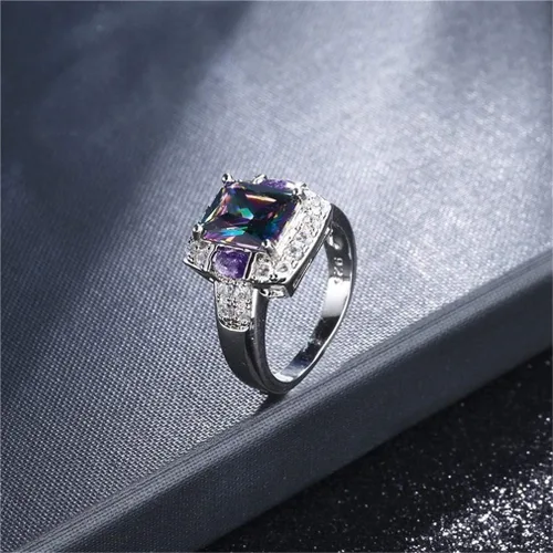 Vista 3 de Ai.Moichien Anillos de compromiso para mujer con topacio arcoíris chapado en plata, anillos de compromiso vintage