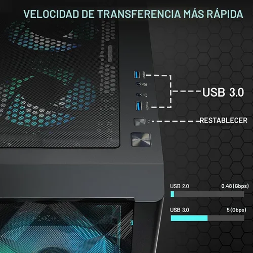 Vista 4 de MUSETEX Carcasa ATX para PC preinstalada 6 ventiladores PWM ARGB, funda de malla poligonal para juegos de computadora, apertura de panel lateral