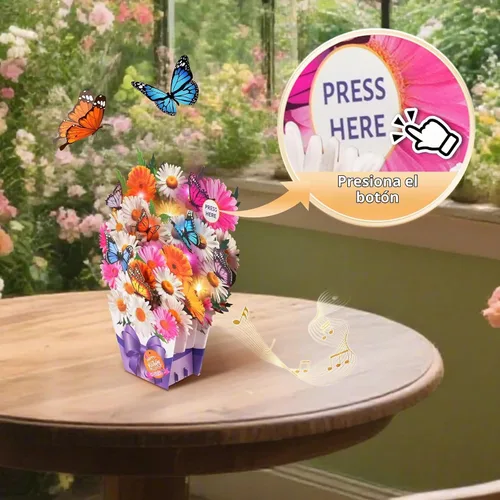 Vista 4 de APOTODITO Mini tarjetas de cumpleaños, tarjeta de regalo de cumpleaños con música y luz, ramo de flores tarjeta 3D con mariposas para mamá, mujer