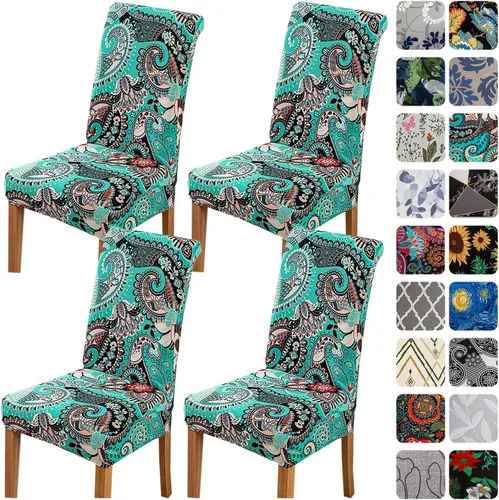 Vista 21 de HZDHCLH Juego de 4 fundas para sillas de comedor color burdeos, fundas elásticas de elastano para sillas Parsons, paquete de 4, fundas de asiento