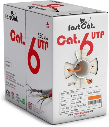 Vista 14 de fast Cat. Cable de Ethernet Cat6 de 1000 pies - 23 AWG, CMR, PoE++ (4PPoE) Cable de cobre sólido aislado no blindado Cat 6 con separador de cruz que