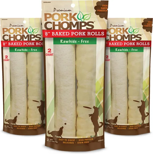 Vista 11 de Pork Chomps Masticables para perros de piel de cerdo al horno, rollos de 8 pulgadas, 2