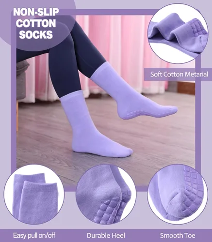 Vista 6 de LANLEO Calcetines de pilates con empuñaduras para mujer, calcetines antideslizantes para yoga, baile, atletismo, entrenamiento, hospital, calcetines