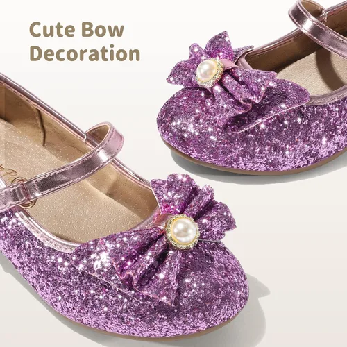 Vista 4 de DREAM PAIRS - Zapatos de vestir para niñas, zapatos de princesa para niña pequeña, Mary Jane, tacones bajos, con purpurina, flores, para fiesta, boda
