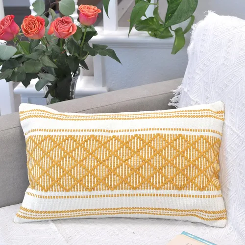 Vista 13 de Funda de almohada tejida de algodón, color verde oliva/blanco roto, 16 x 16 pulgadas (una sola pieza)