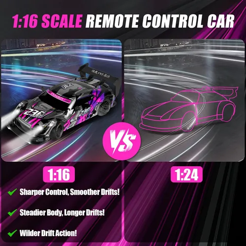 Vista 3 de Auto de Derrape RC, Coches RC de Derrape a Escala 1:16, Auto de Carreras RC 4WD de 2.4GHz, Vehículo de Derrape de Control Remoto de Alta Velocidad